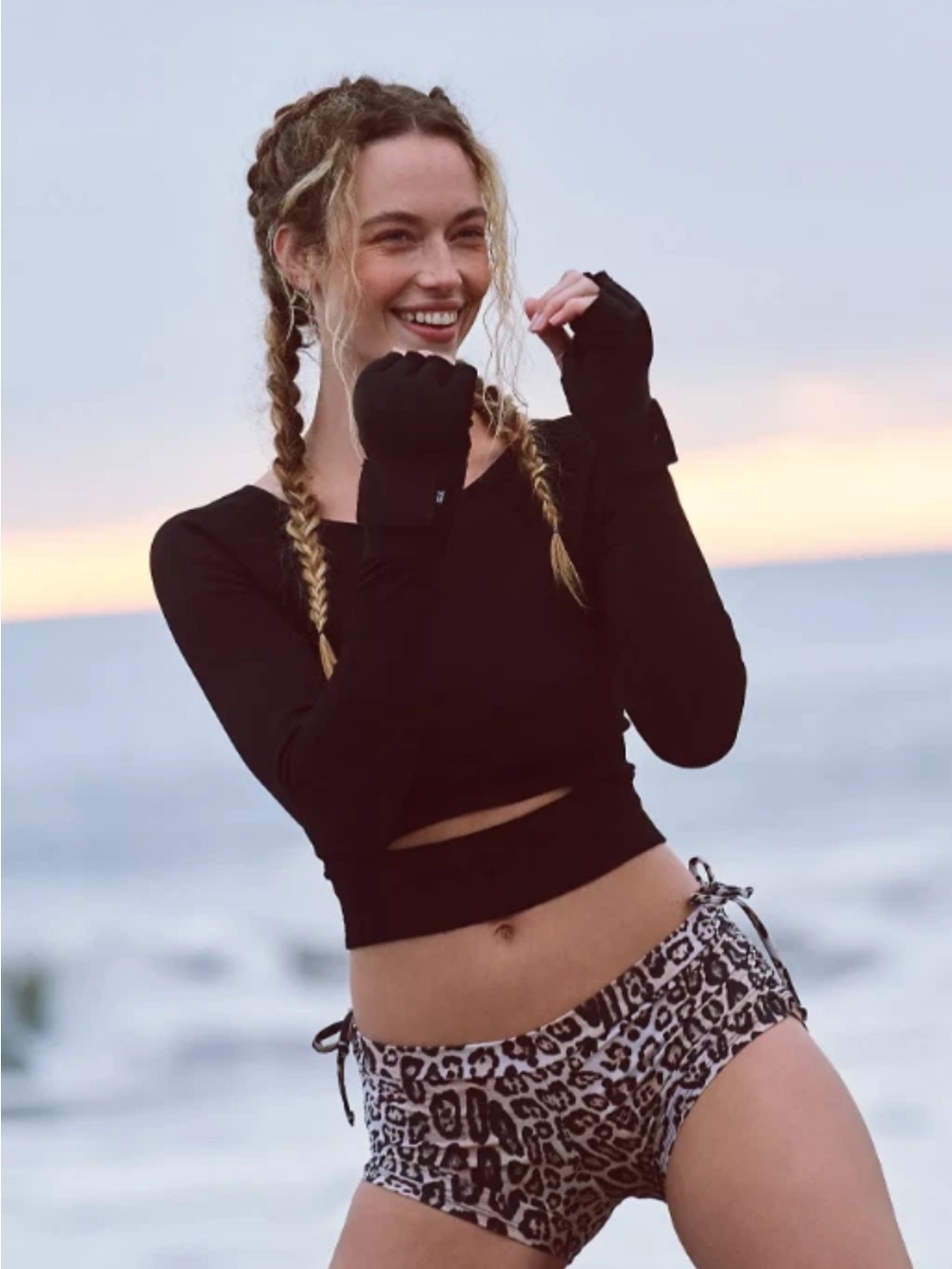 FP Movement by Free People Black Long-Sleeve Cropped Active Top